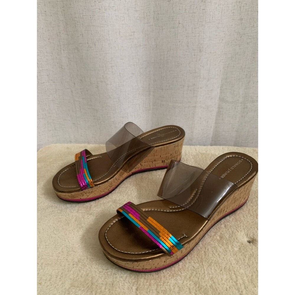 Donald J Pliner Sabrina Cork Rainbow Clear Strap Wedge Sandals Multicolor Accent - Picture 3 of 8